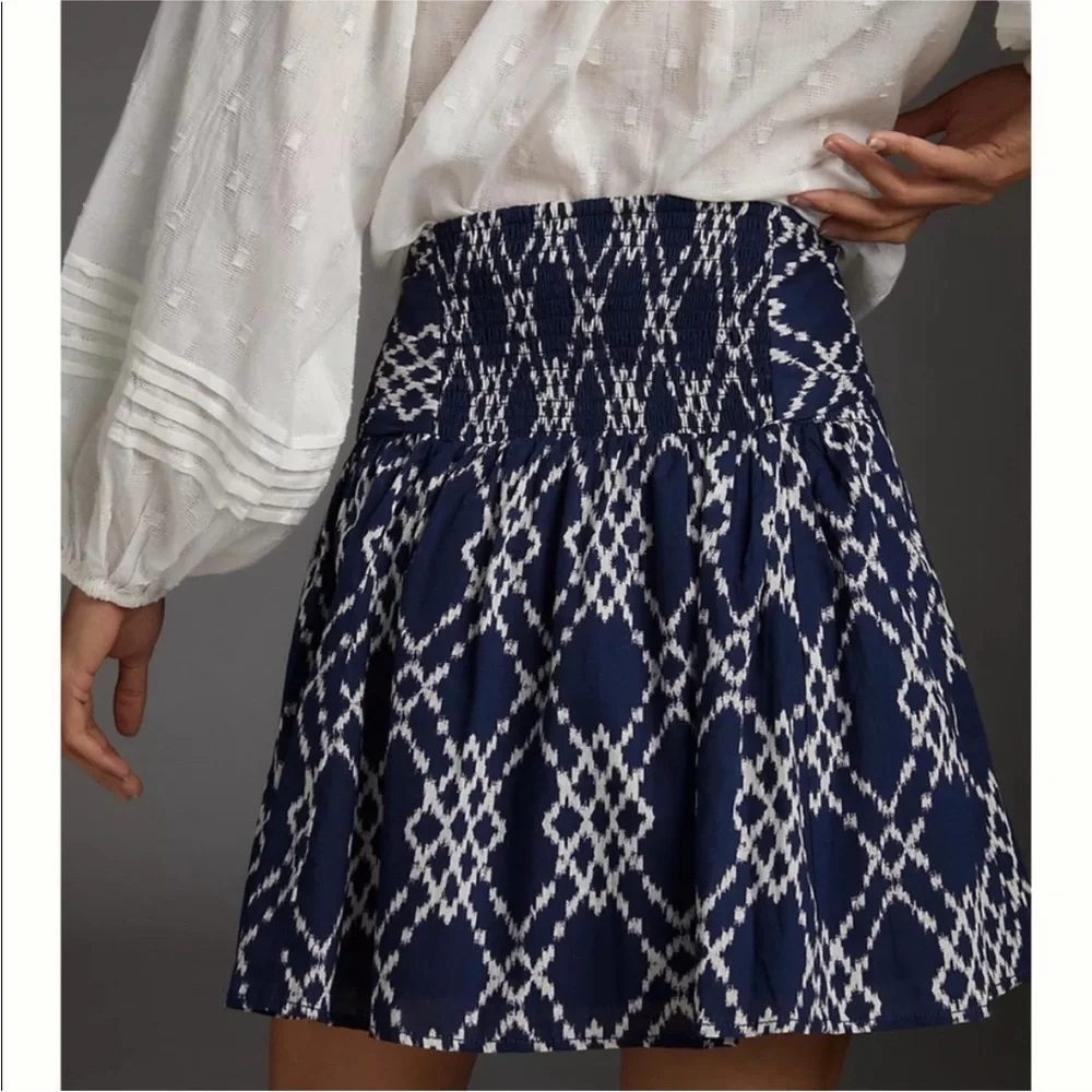 Anthropologie Navy Blue Rimbaud Tie-Waist Cotton Mini Skirt - Picture 3 of 11